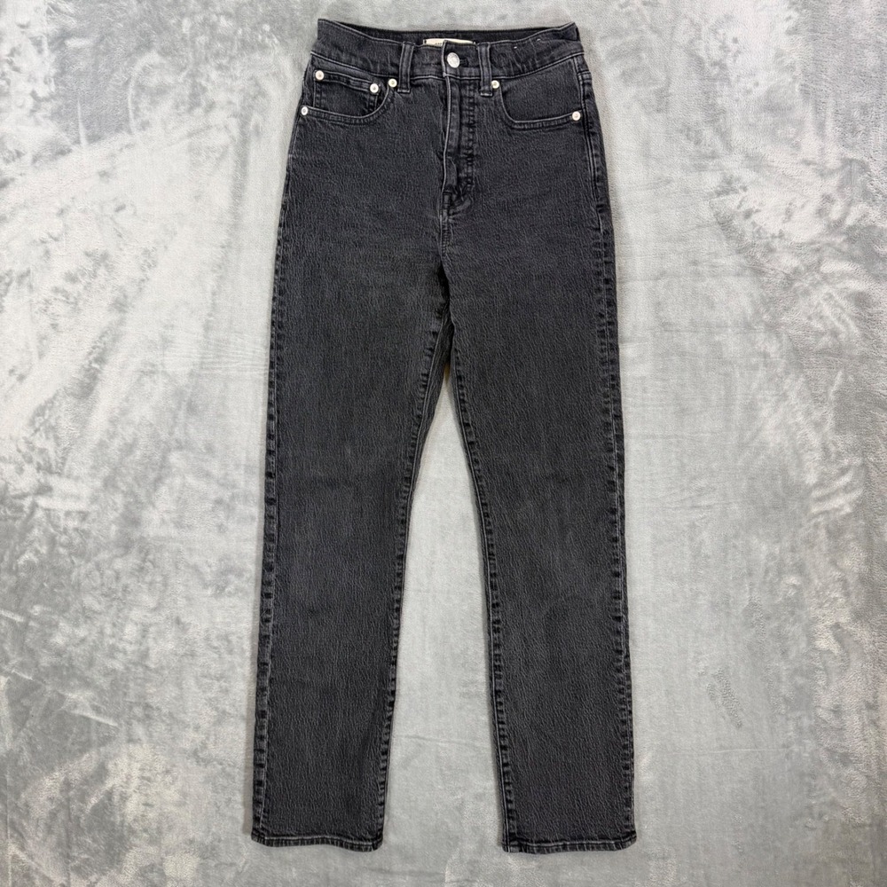 Madewell 90s Straight Leg Jeans Women's Size 24 Washed Black Dark Gray Stretch
